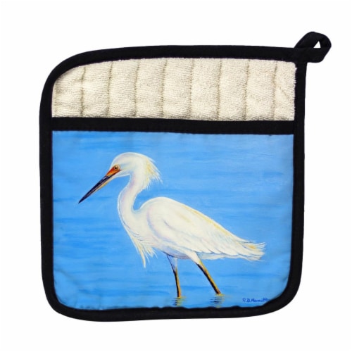 Betsy Drake Stalking Snowy Egret Pot Holder Perspective: front