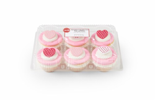 Ukrop's Valentine Cupcakes Iced Pink & White Perspective: front