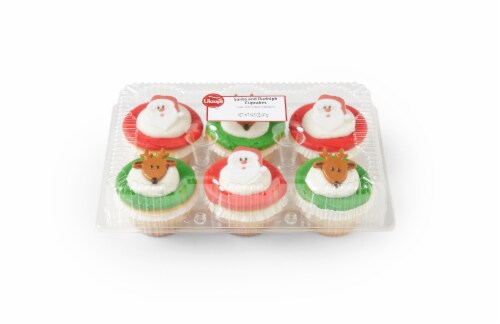 Ukrop's Homestyle Foods Santa and Rudolph Cupcakes Perspective: front