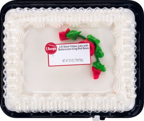 Ukrop's™ 1/8 Sheet Yellow Cake with Buttercream Icing & Red Roses Perspective: front