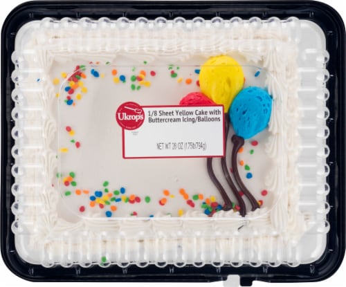 Ukrop's™ 1/8 Sheet Yellow Cake with Buttercream Icing & Balloons Perspective: front