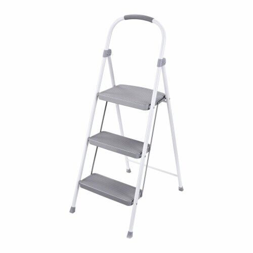 Rubbermaid 3 Step Folding Ladder Steel Foldable Step Stool w Hand Grip White 1 Piece Fred Meyer