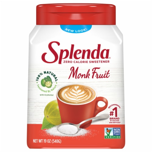 Splenda Monk Fruit Zero Calorie Granulated Sweetener Jar Perspective: front