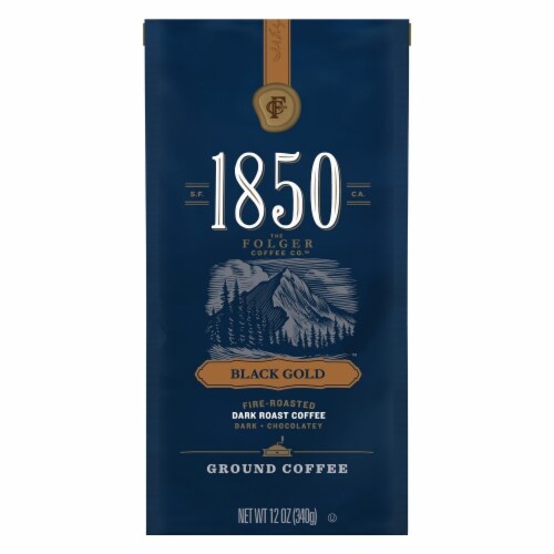 1850 Black Gold Ground Coffee, Dark Roast, 12 Oz. (Pack of 3) Perspective: front