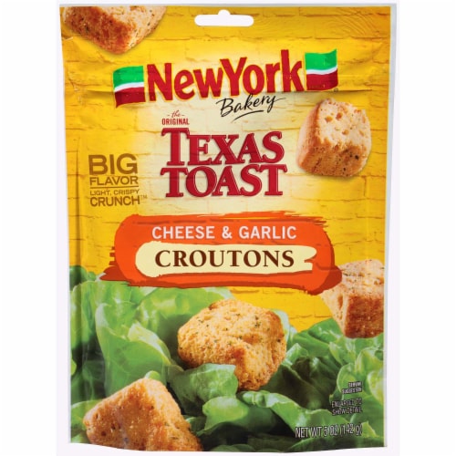 New York Bakery the Original Texas Toast Croutons Cheese & Garlic (Pack of 10) Perspective: front