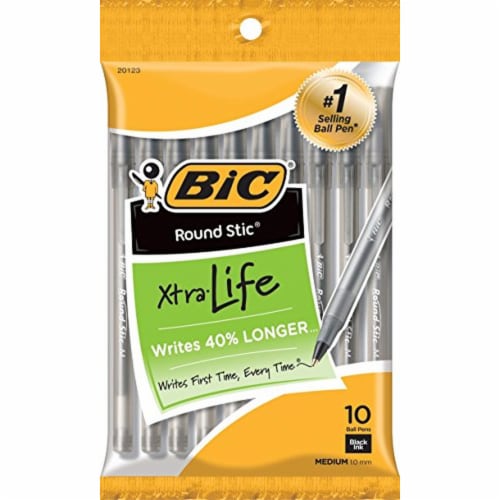 BIC Round Stic Xtra Life Ballpoint Pen, Medium Point (1.0mm), Black, (Pack of 48) Perspective: front