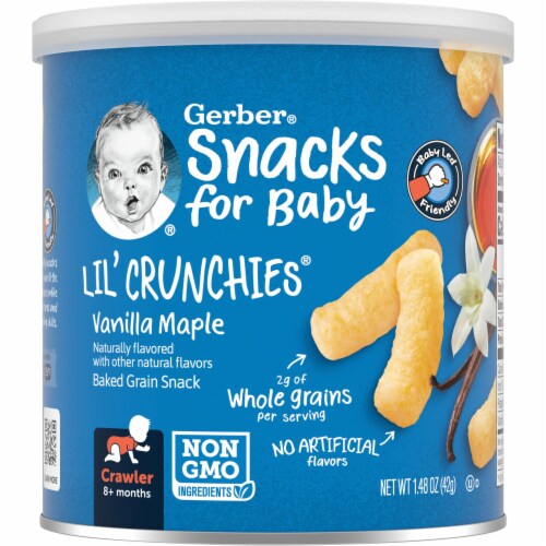 Gerber Snacks for Baby Lil Crunchies Baked Grain Vanilla Maple (Pack of 48) Perspective: front