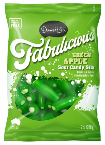 Darrell Lea Fabulicious Apple Sour Candy Stix 7oz Bag (Pack of 16) Perspective: front