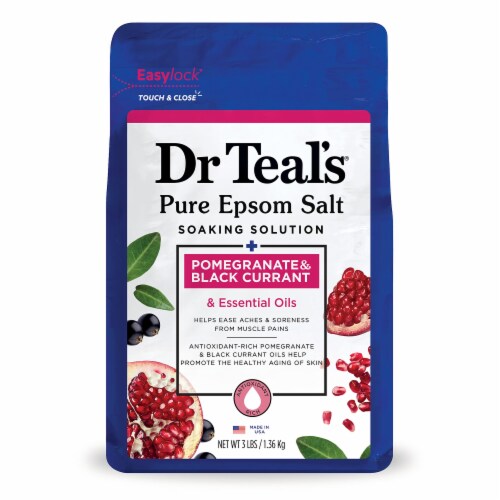 Dr Teal's Pure Epsom Salt, Pomegranate & Black Currant, 3 lbs (Pack of 24) Perspective: front