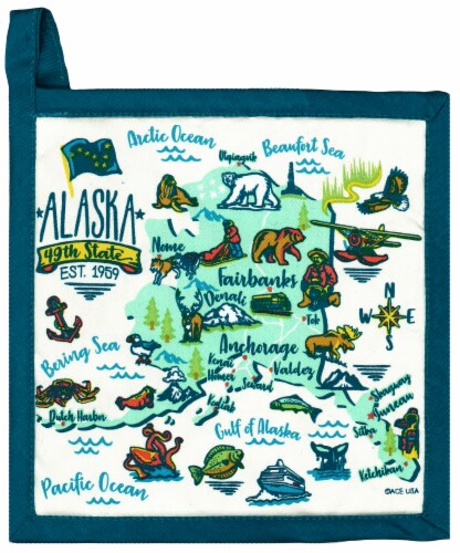 Arctic Circle Enterprises Alaska Icon Map Pot Holder Perspective: front