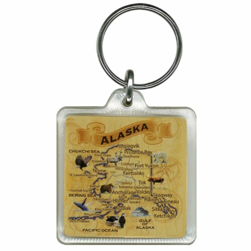 Arctic Circle Enterprises Vintage Alaska Map Keychain Perspective: front