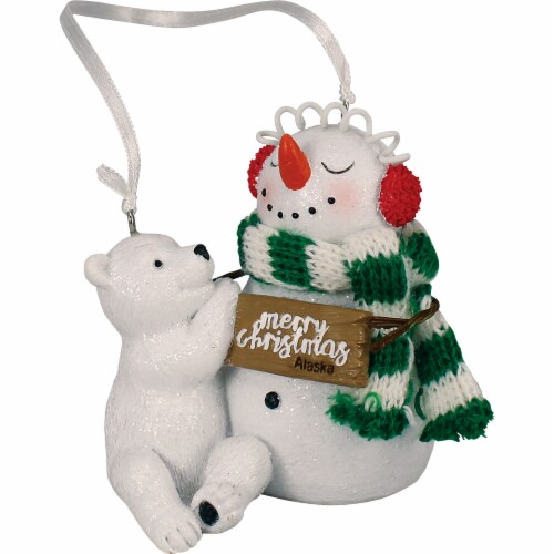 Arctic Circle Enterprises Alaska Polar Bear and Snowman Ornament Perspective: front