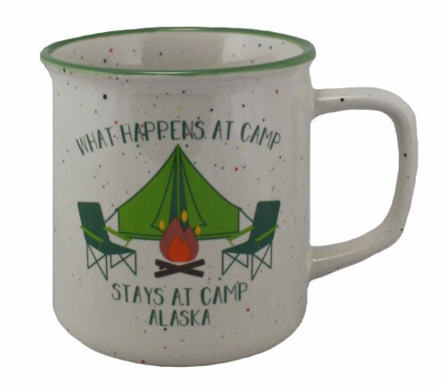 Arctic Circle Enterprises Alaska What Happens At Camp Mug - White/Green Perspective: front