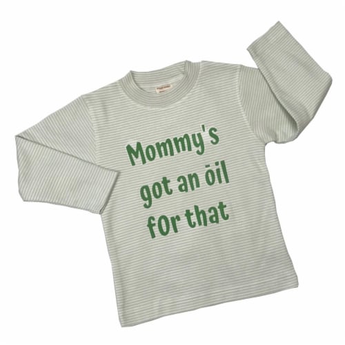 Organic Cotton Tees Long Sleeve - Sage Stripe Mommys Got an Oil 2-4 year Perspective: front