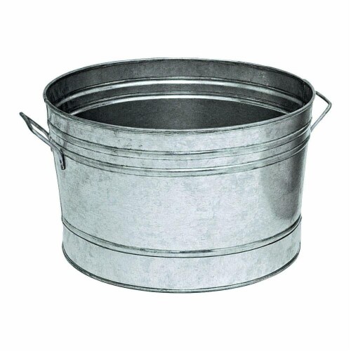 14 in. Galvanized Round Tub Planter Perspective: front