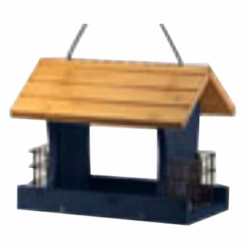 12 in. Wood Bird Feeder, Blue Perspective: front