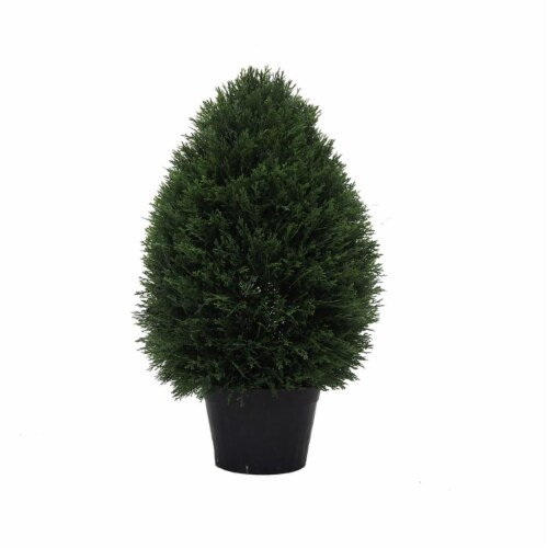 UV Cedar Teardrop Shaped Everyday Topiary in Pot - 24 in. Perspective: front