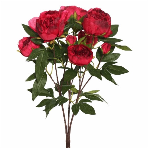 23 in. Peony Bush X6 Flowers 3 Buds, Red Perspective: front