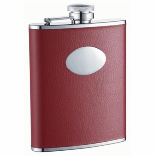 Sienna Red Leather Stainless Steel 6oz Hip Flask Perspective: front