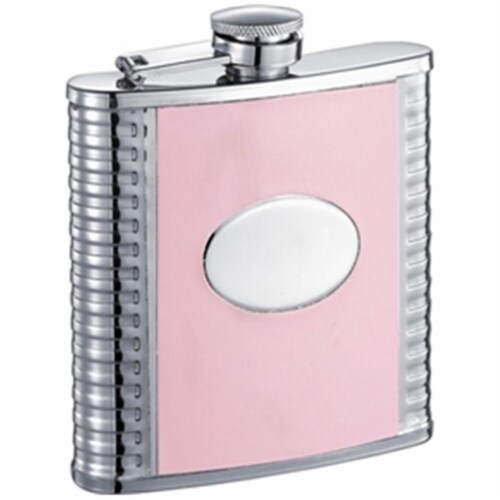 Supermodel Pink Leatherette Stainless Steel 6oz Hip Flask Perspective: front