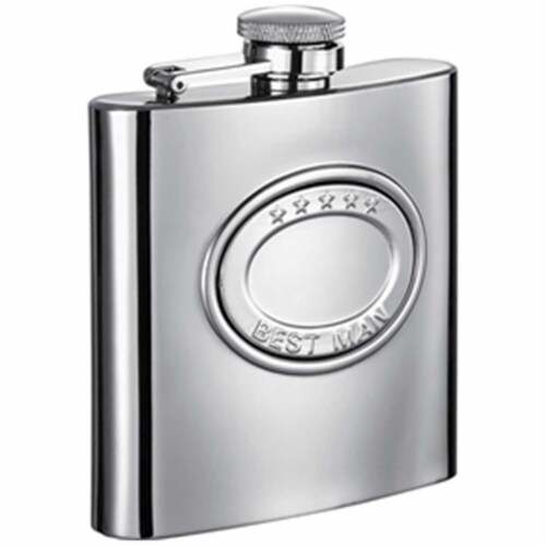 5 Stars Best Man 6oz Stainlesss Steel Hip Flask Perspective: front