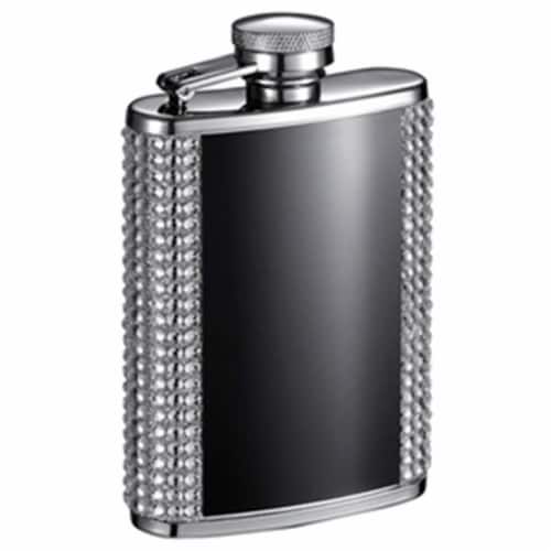 Amanda 3 oz Black and White Bling Hip Flask Perspective: front