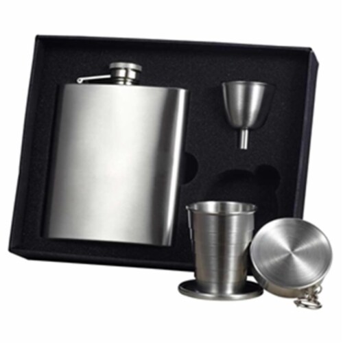 Derek Satin Finish 8oz Stellar Flask Gift Set Perspective: front