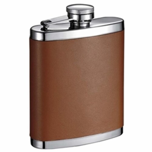 Robert 7 oz Brown Leather Hip Flask Perspective: front