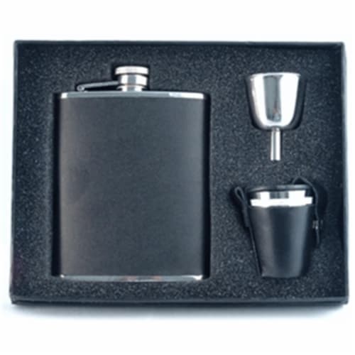 Ano Leather Deluxe Hip Flask Gift Set - 6 oz Perspective: front