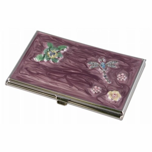 Dragonfly Crystals and Lacquer Womens Business Card Case Perspective: front