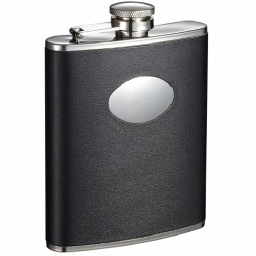 Montego Black Leather Liquor Flask - 6 oz Perspective: front