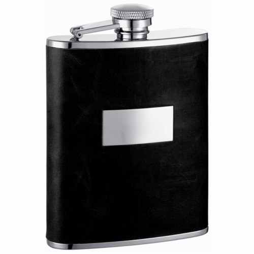 Ontario Black Genuine Leather Hip Flask - 6 oz Perspective: front