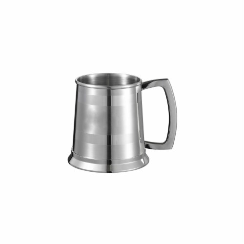 Dual Polished Stripes on Satin 16 oz Beer Mug with Steel Bottom Perspective: front