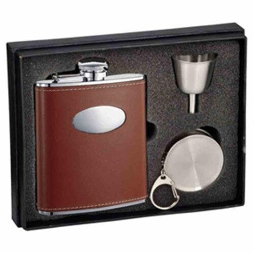 Hound Brown Leather 6 oz Stellar Flask Gift Set Perspective: front
