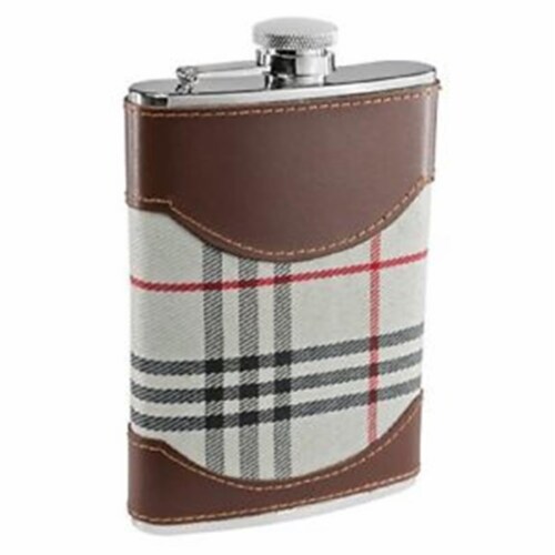 Tobia Plaid & Leather Liquor Flask - 6 oz Perspective: front