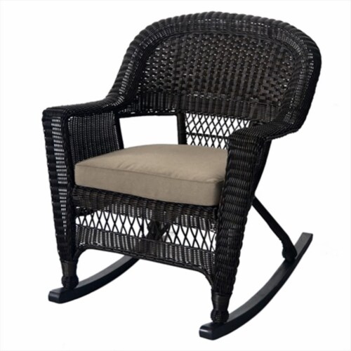 W00201R A 2 FS006 Espresso Rocker Wicker Chair With Tan Cushion