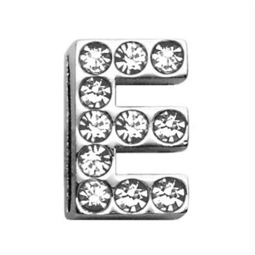 75 in.  - 18mm Clear Letter Sliding Charms E .75 - 18mm Perspective: front