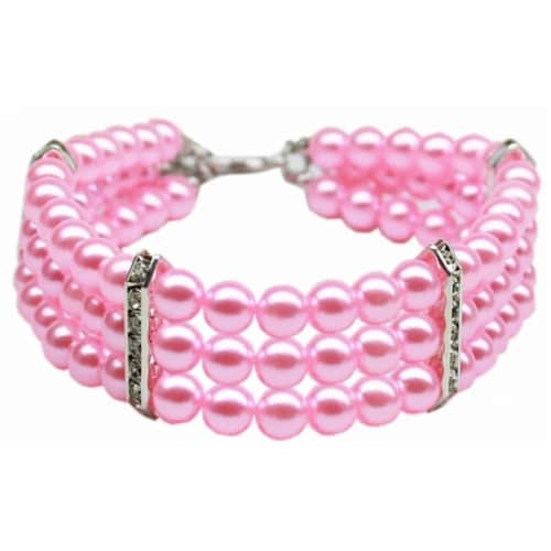 Three Row Pearl Necklace, Light Pink - Medium 10-12 Perspective: front