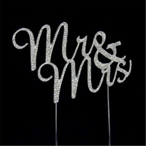 De Yi Enterprise 33014-Mr&Mrs Silver Wedding Cake Topper - Mr & Mrs Perspective: front