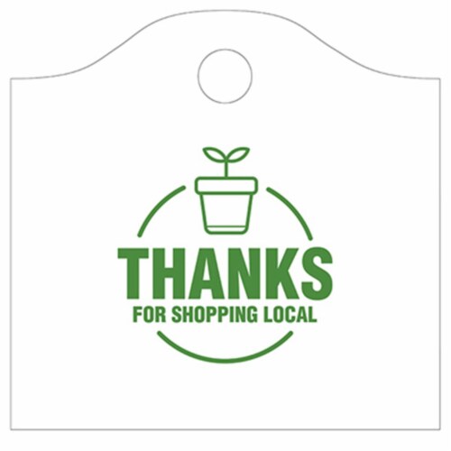 Trinity Plastics 254701 22 in. Pull Plastic Bag, Thank You for Shopping Local with Flower Pot Perspective: front