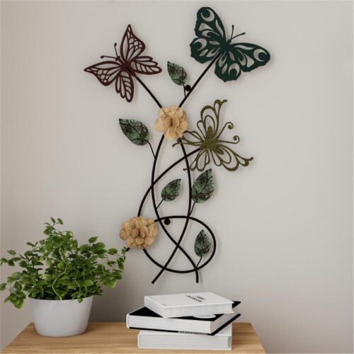 Lavish Home 80-WALLA-3 Hand Painted Decorative 3D Butterflies & Flowers for Modern Farmhouse Perspective: front