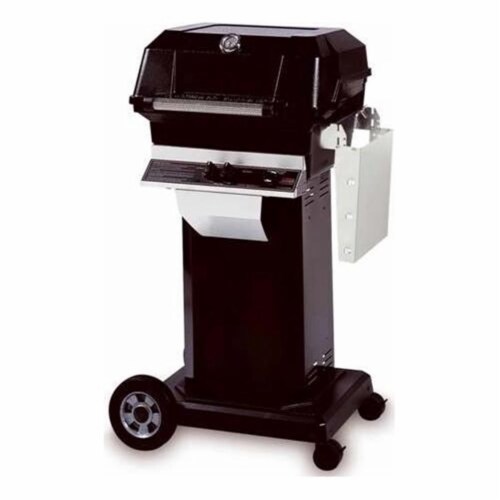 Modern Home Products JNR4DDP-OCOLB-OMP MHP Propane Gas Grill on OCOLB-OMP Black Console Cart Perspective: front