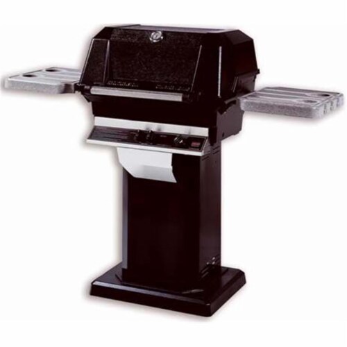 Modern Home Products WHRG4DDPS-OCOLB-OPP MHP Hybrid Propane Gas Grill on Black Console with P Perspective: front