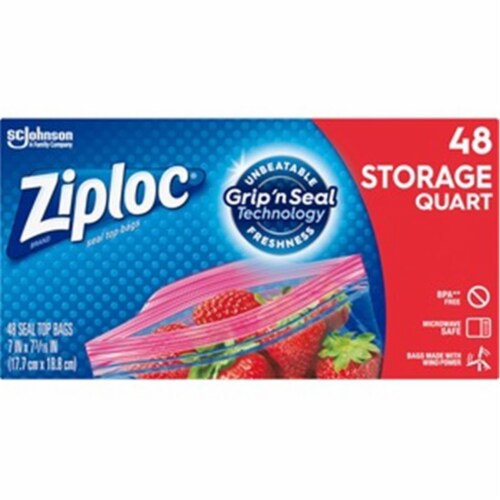 Ziploc Double Zipper Storage Bag, Quart, 48 CT