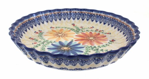 Blue Rose Polish Pottery Autumn Burst Pie Plate Perspective: front