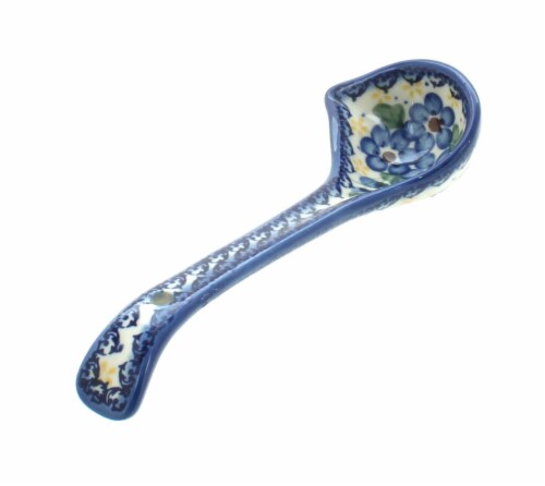 Blue Rose Polish Pottery Daisy Surprise Gravy Ladle Perspective: front