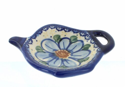 Blue Rose Polish Pottery Daisy Surprise Tea Bag Holder Perspective: front