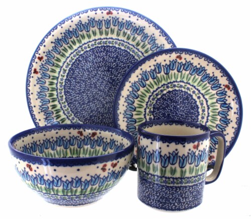 Blue Rose Polish Pottery Garden Tulip 16 Piece Dinner Set Perspective: front