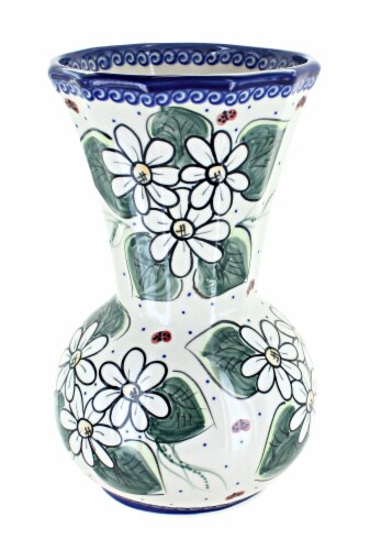 Blue Rose Polish Pottery Ladybug Vase Perspective: front