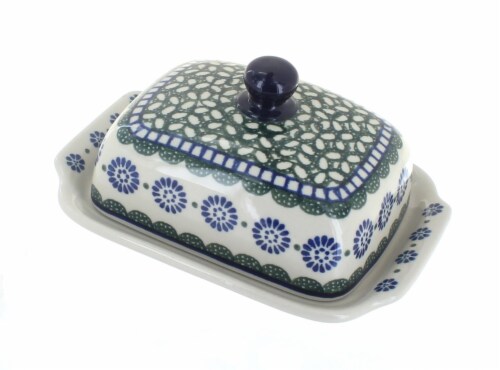 Blue Rose Polish Pottery Maia Butter Dish Perspective: front